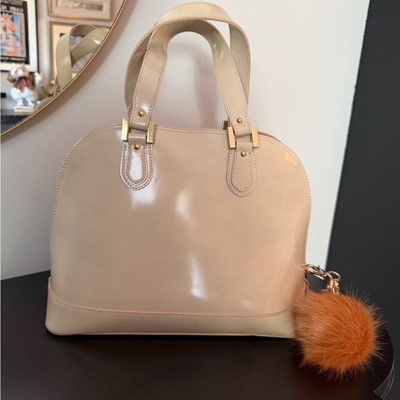 Arcadia Handbags - Arcadia Beige Patent Leather Dome Satchel Gold Hardware Italy